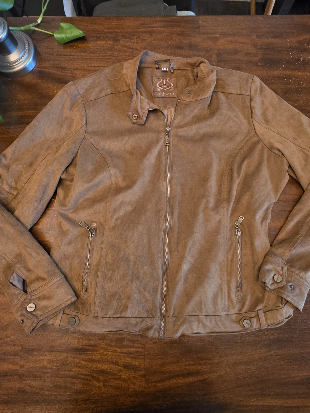 ODYN Faux Leather Moto Biker Racer Jacket Brown Cognac - Size LG